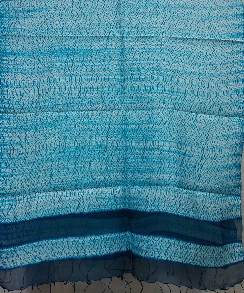 white and blue Shibori hand print Matka silk Stole
