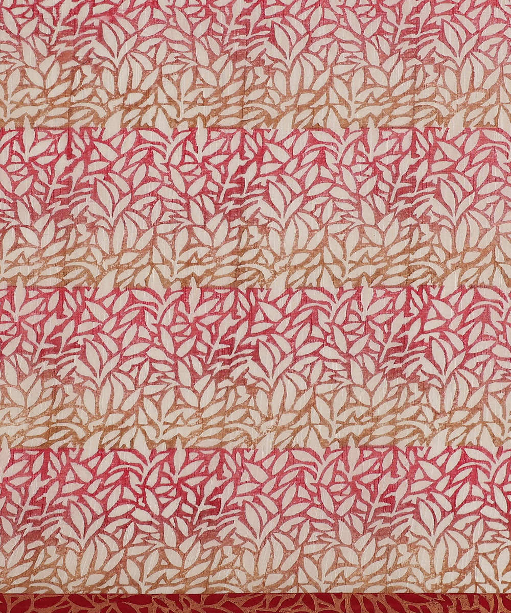 Beige Cotton Hand Block Printed Saree