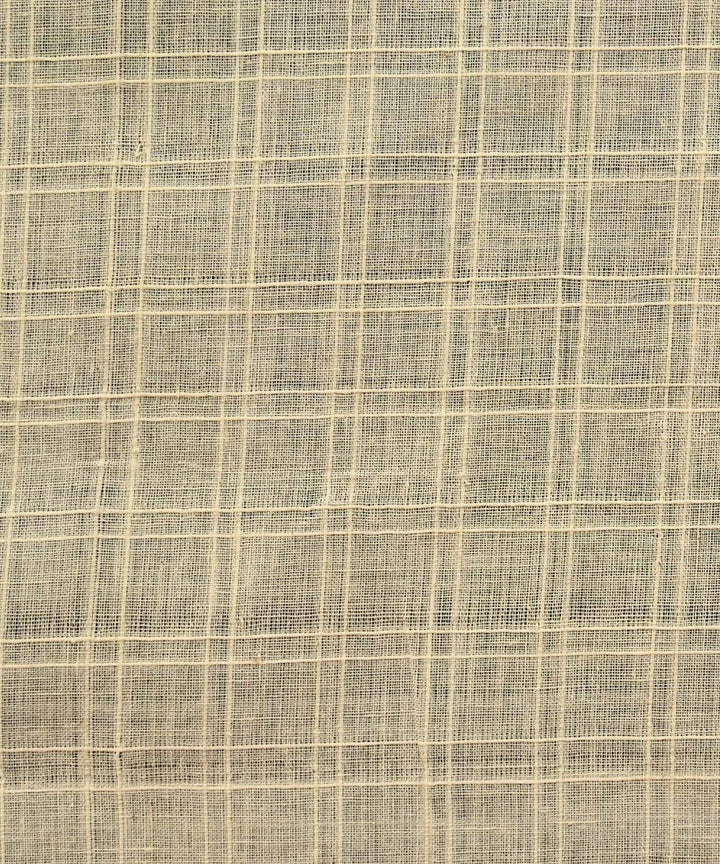 Dark beige checks handspun handwoven cotton fabric