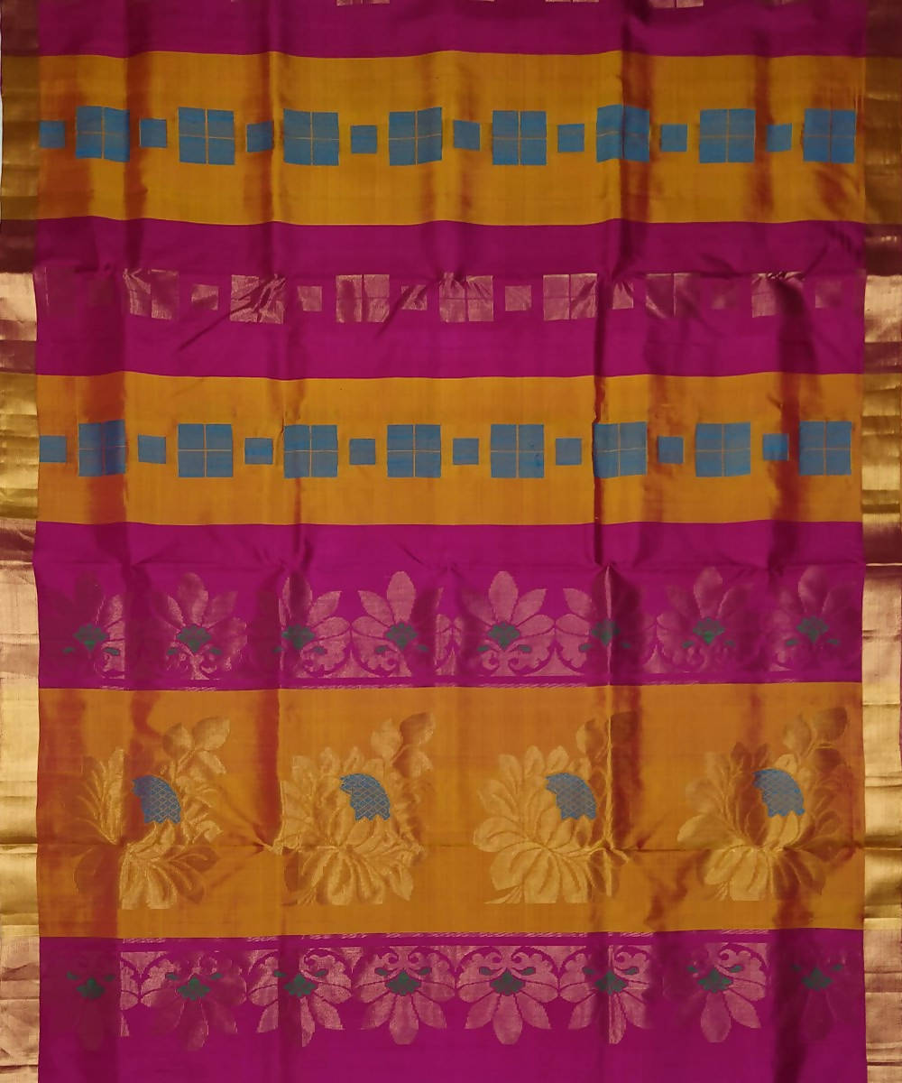 Mustard pink handloom soft silk saree