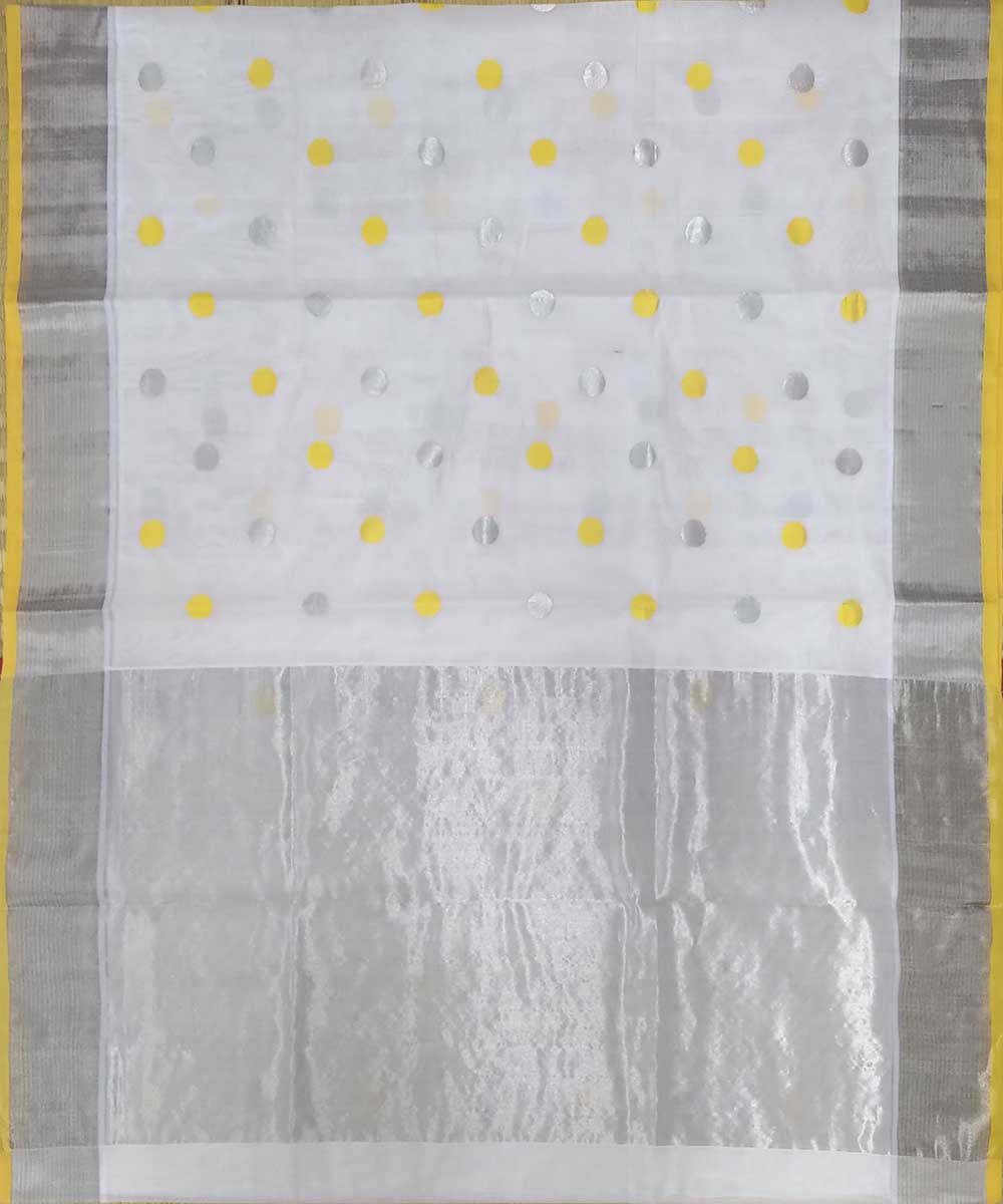 White yellow handwoven cotton venkatagiri sari