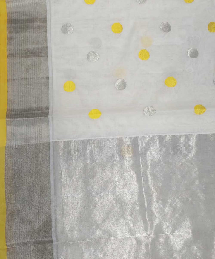 White yellow handwoven cotton venkatagiri sari