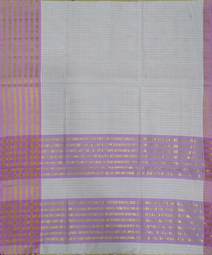 White pink handwoven cotton venkatagiri sari