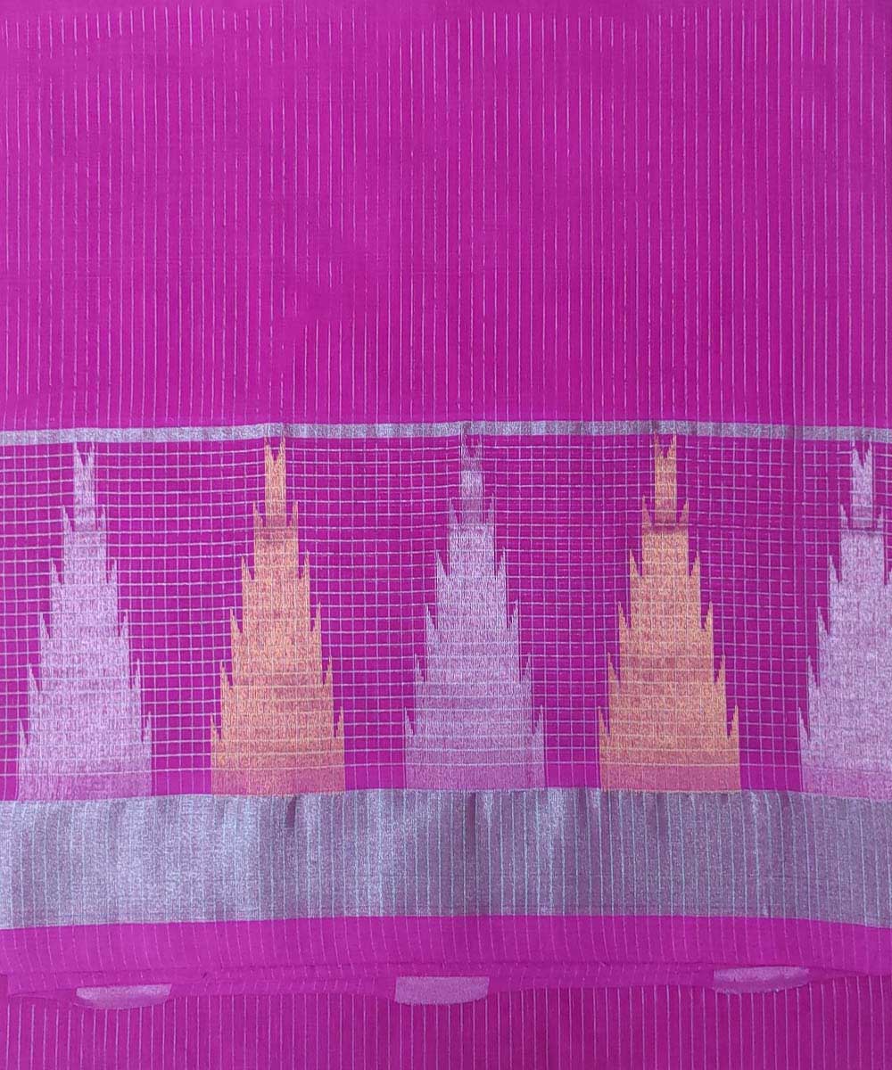 Pink white zari handwoven cotton venkatagiri sari