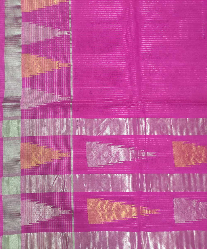 Pink white zari handwoven cotton venkatagiri sari