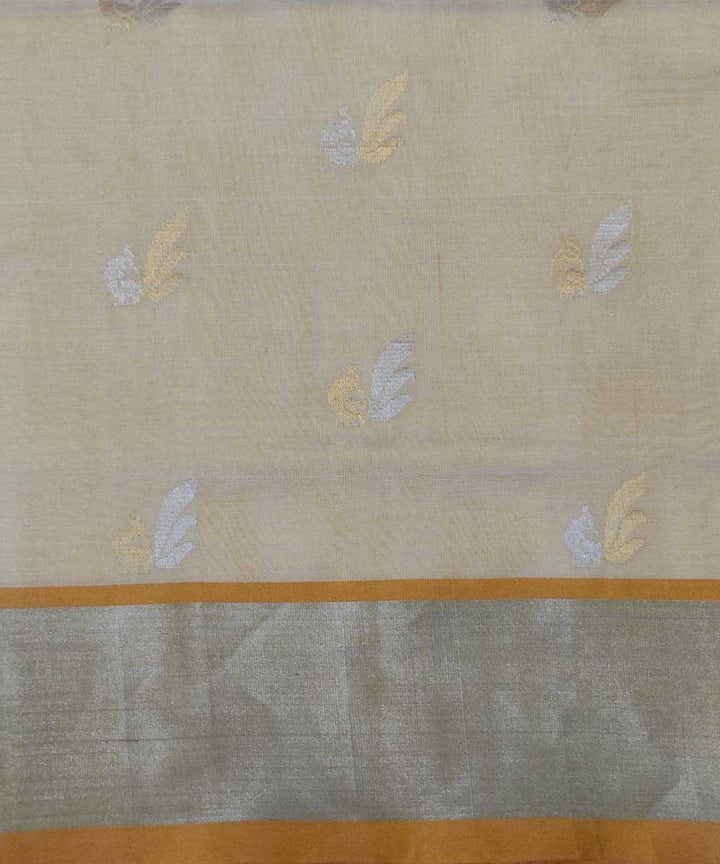 Beige with white zari handwoven venkatagiri cotton silk sari