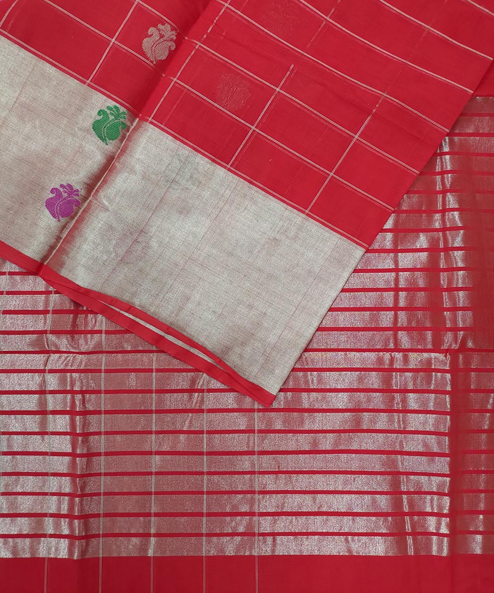 Red silver zari handwoven cotton venkatagiri saree