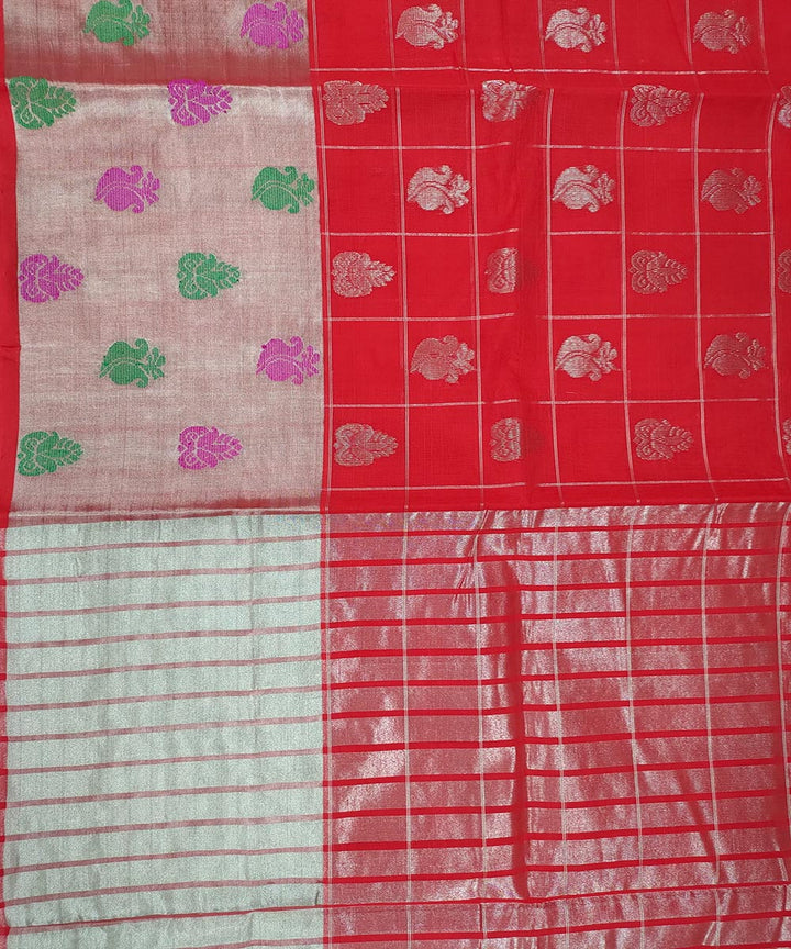 Red silver zari handwoven cotton venkatagiri saree