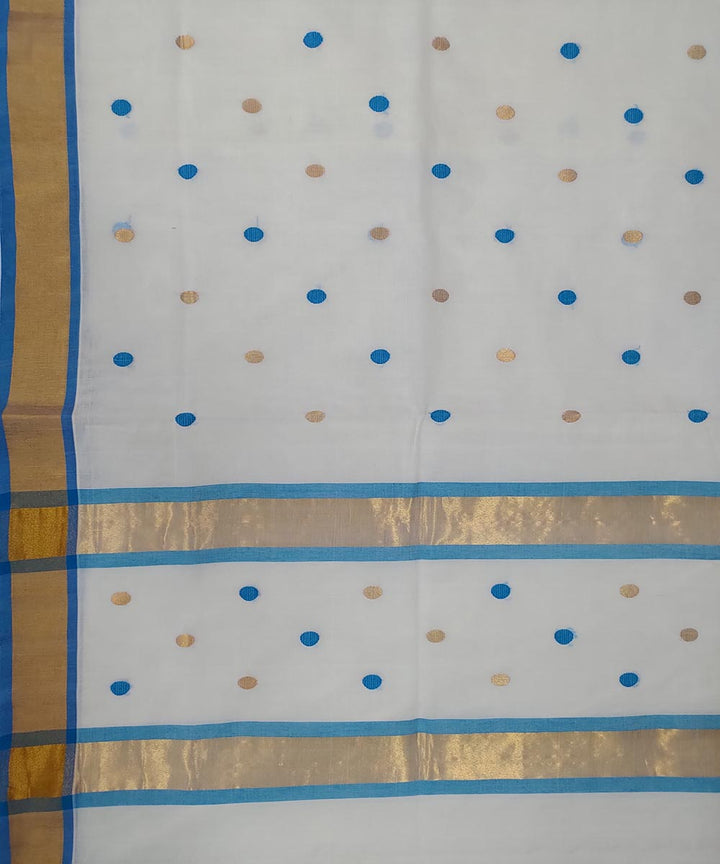 White blue handwoven cotton venkatagiri saree