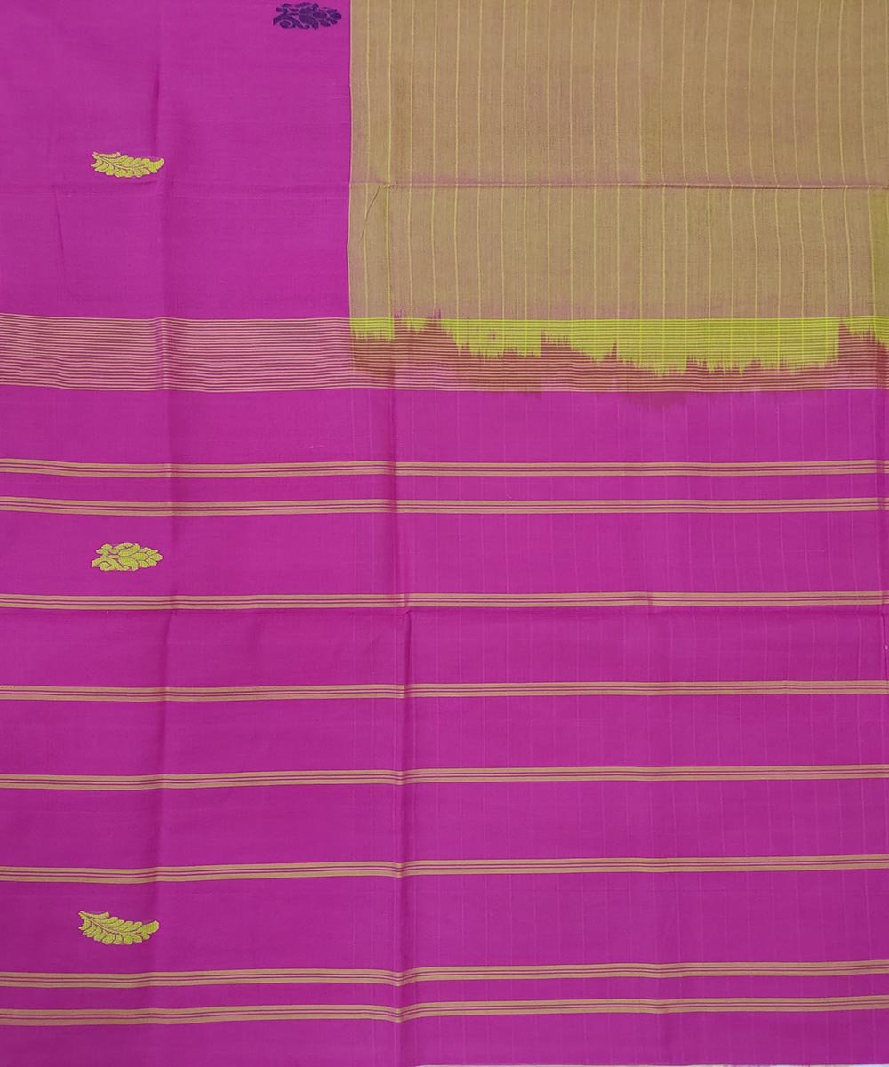 Yellow pink handwoven cotton venkatagiri saree