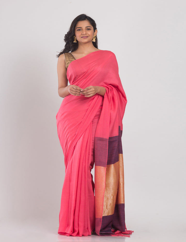 Pink handloom cotton sari