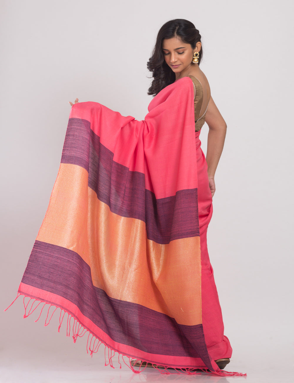 Pink handloom cotton sari