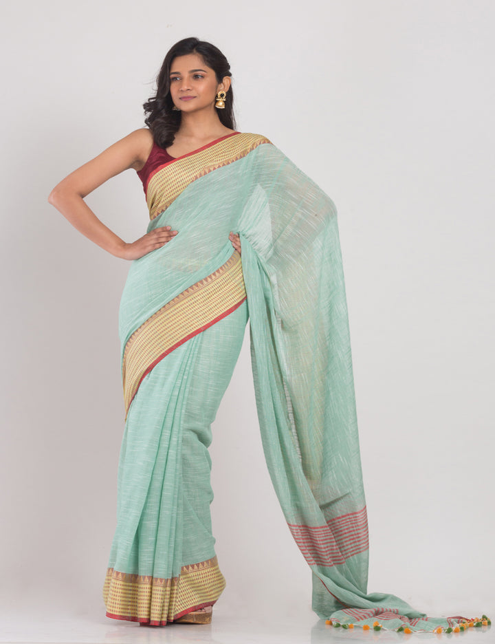 Pale Sky blue handwoven soft cotton sari