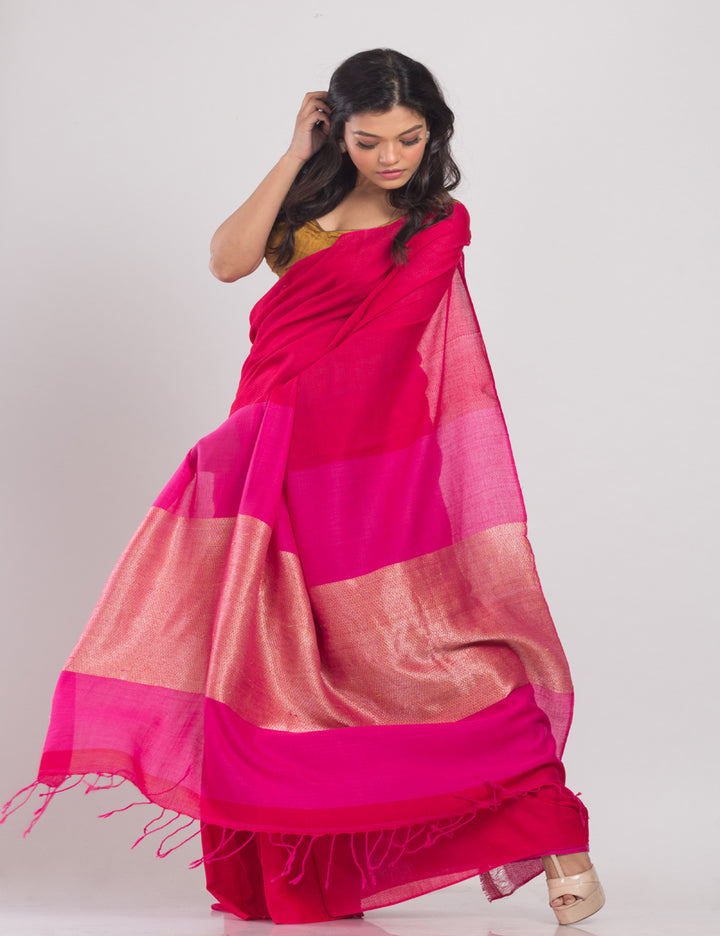 Red pink handwoven cotton sari