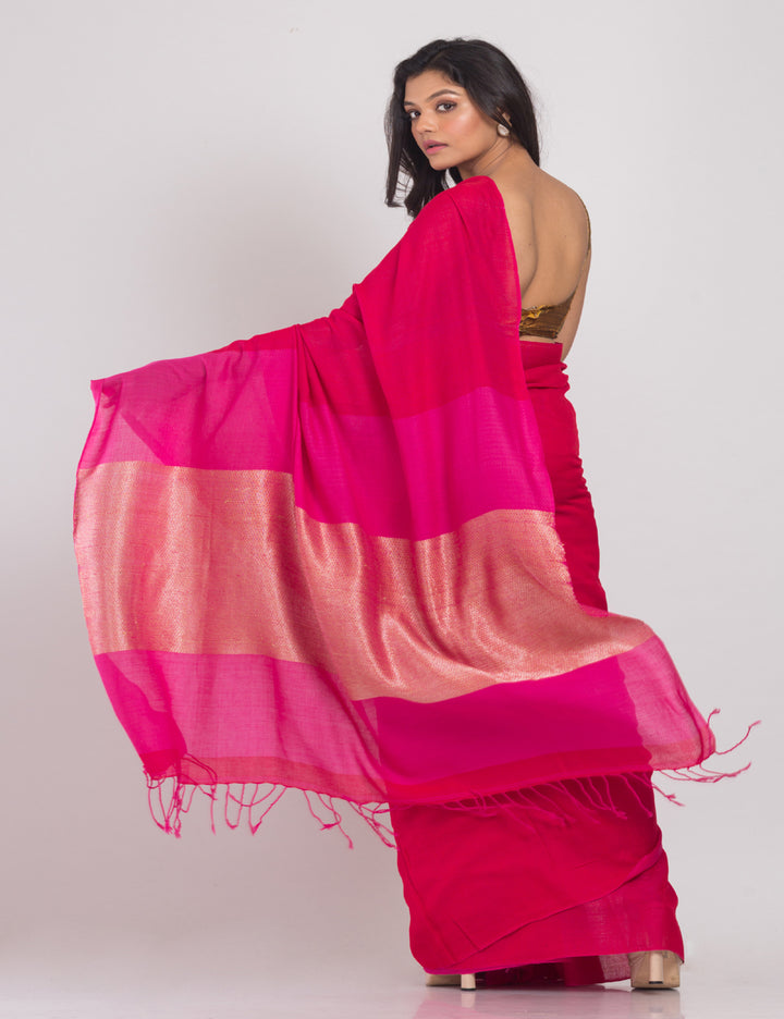 Red pink handwoven cotton sari