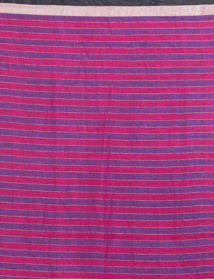 Navy blue pink stripes handwoven linen sari