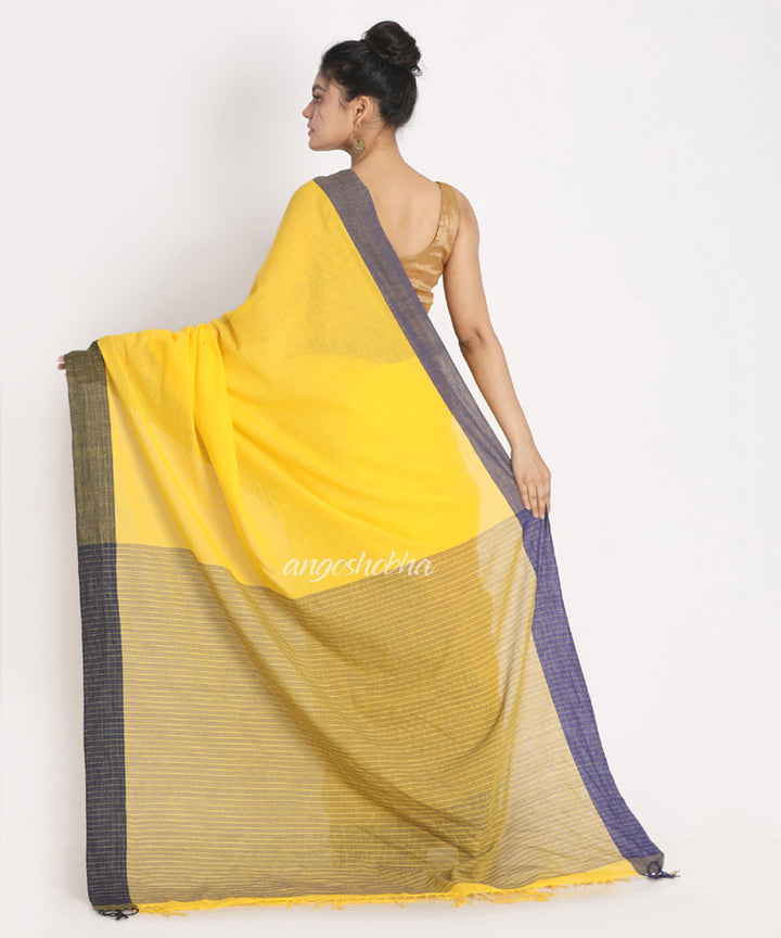 Yellow handwoven cotton bengal saree