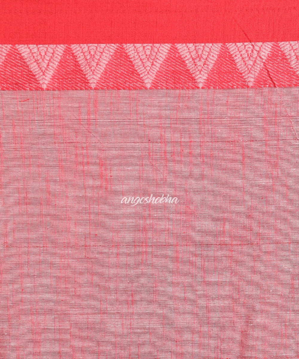 Grey Red Handwoven Cotton bengal saree