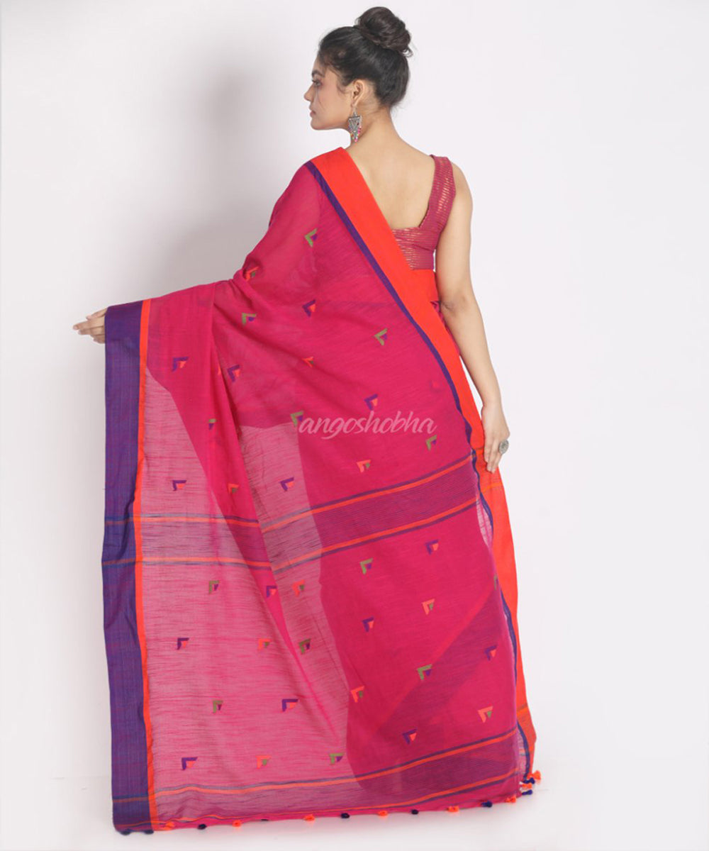 Pink Blue Handwoven Cotton bengal saree