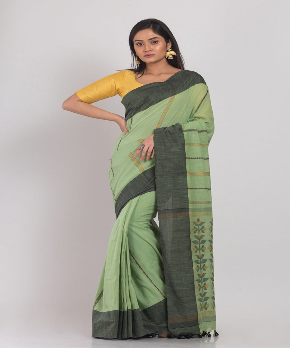 Light Green Handwoven Cotton bengal saree