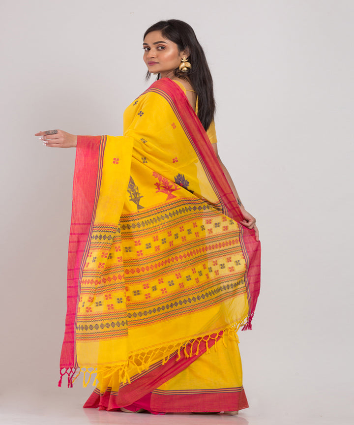 Yellow Handloom Cotton bengal saree