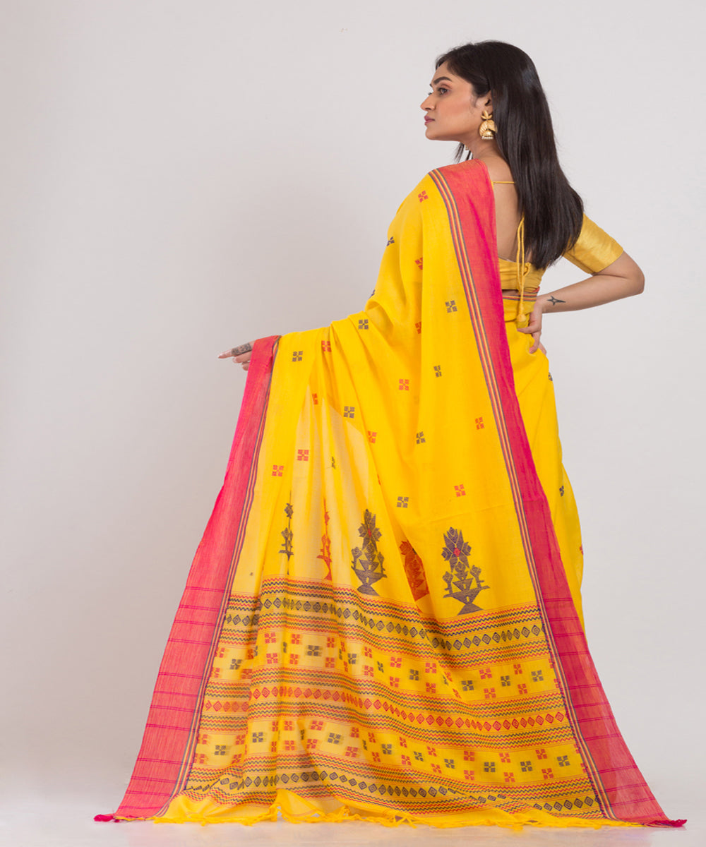 Yellow Handloom Cotton bengal saree