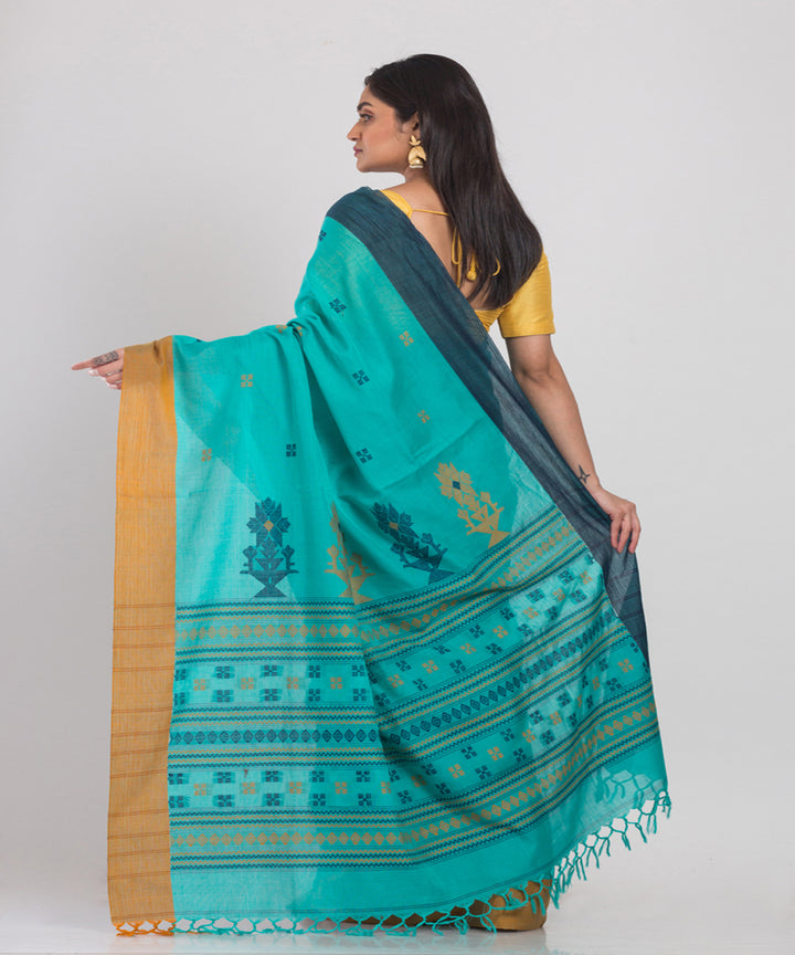 Sky Blue Handwoven Cotton bengal saree