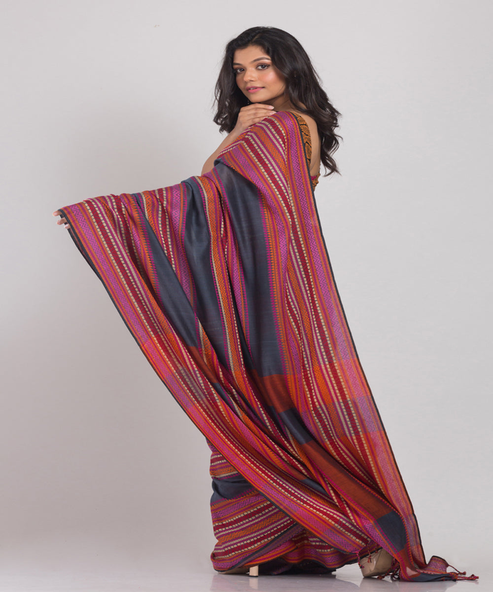 Multicolor striped Handwoven Cotton bengal saree