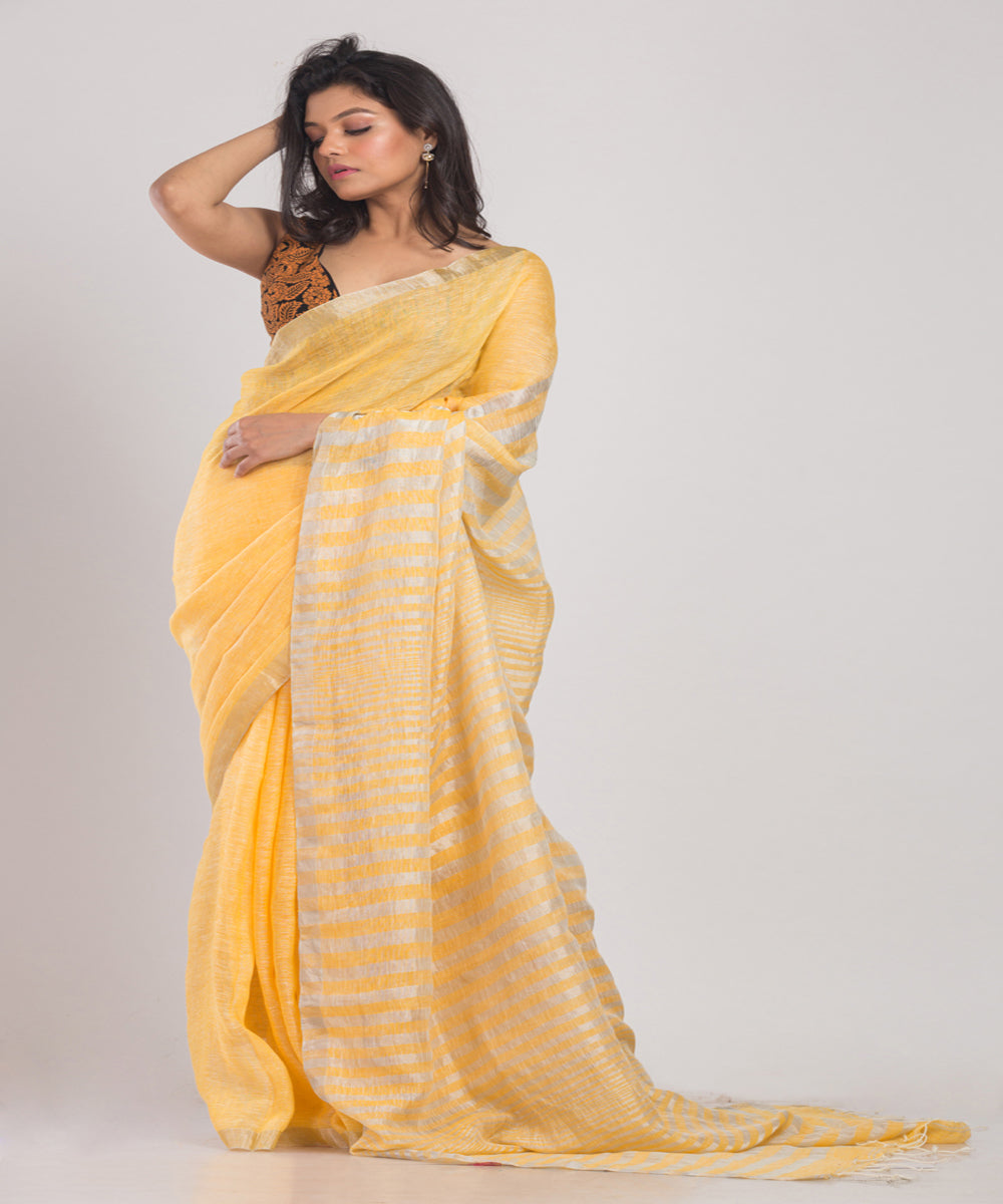 Yellow Handwoven Linen bengal saree