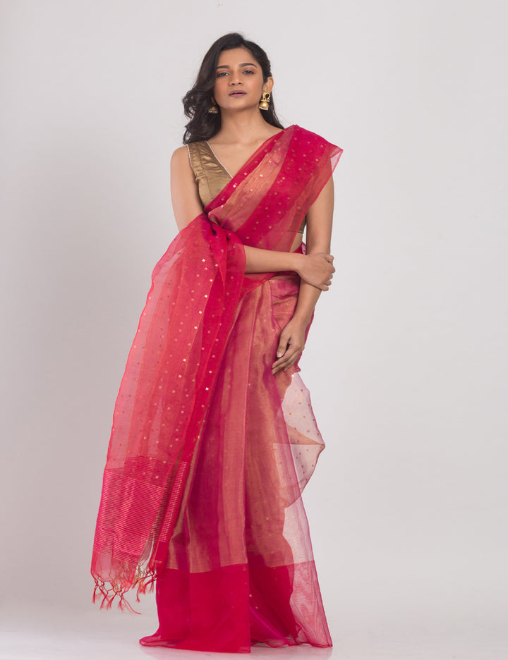 Pink beige sequins handwoven silk sari