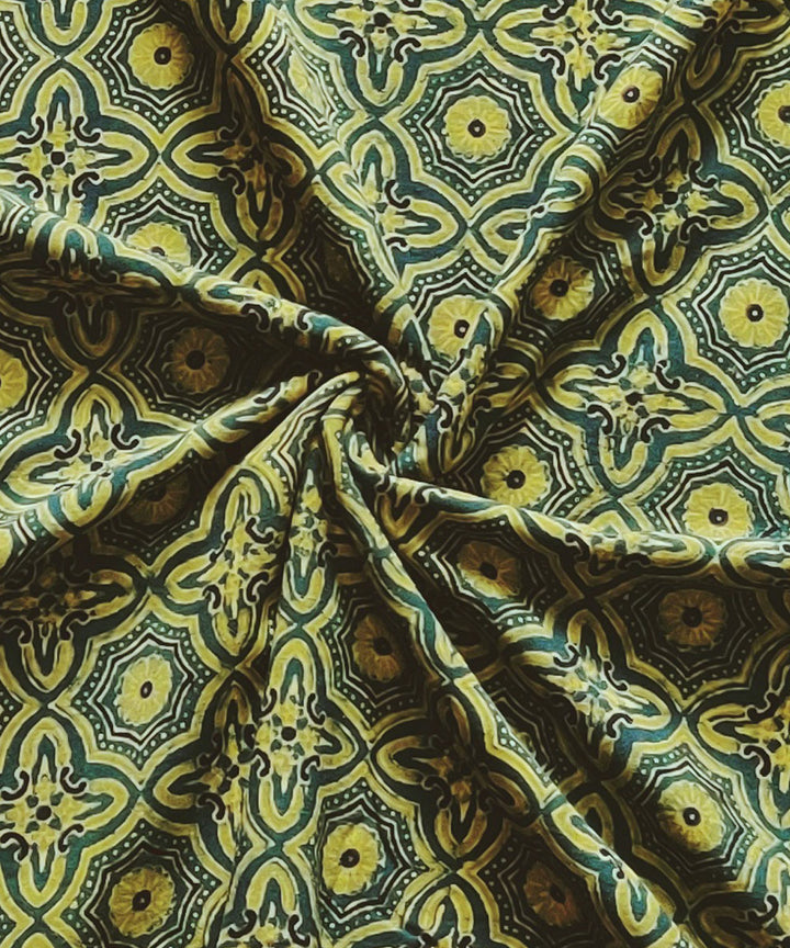 2.5m Green yellow natural dyed cotton ajrakh kurta fabric