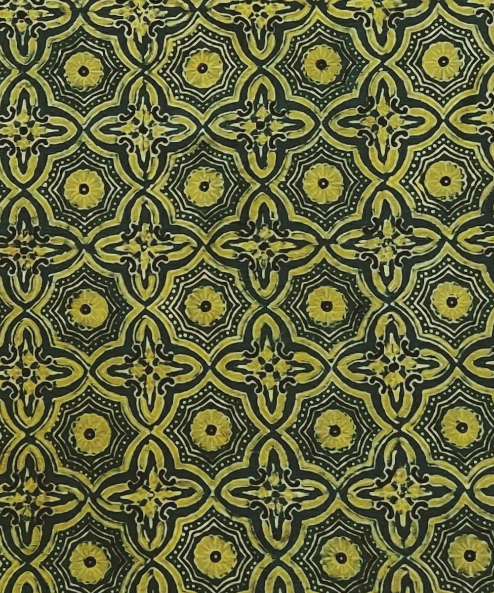2.5m Green yellow natural dyed cotton ajrakh kurta fabric
