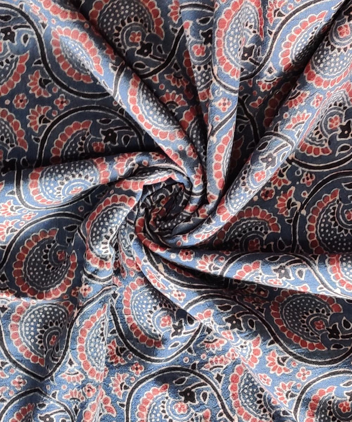 Blue red natural dye cotton ajrakh kurta fabric (2.5m per qty)