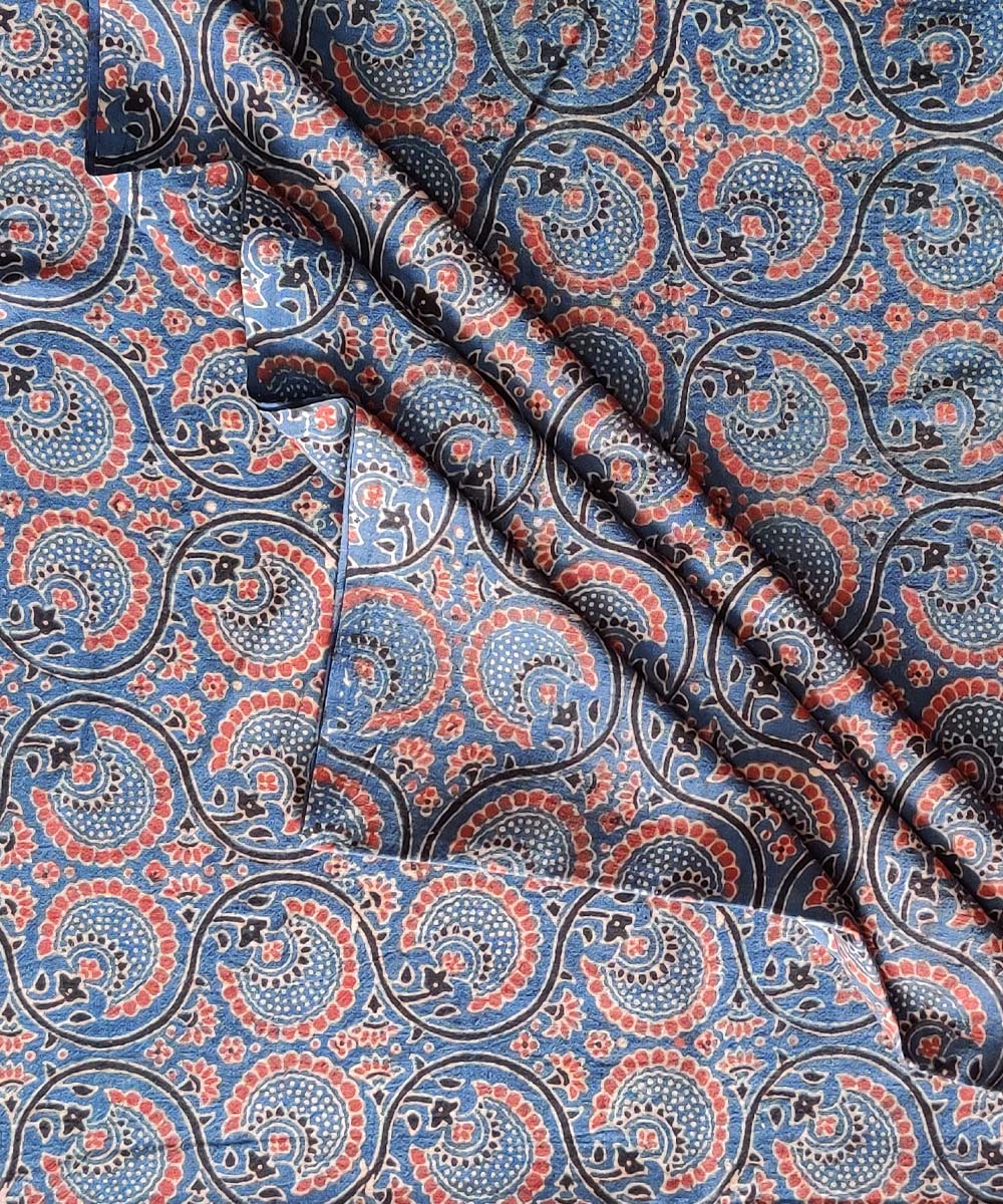 Blue red natural dye cotton ajrakh kurta fabric (2.5m per qty)