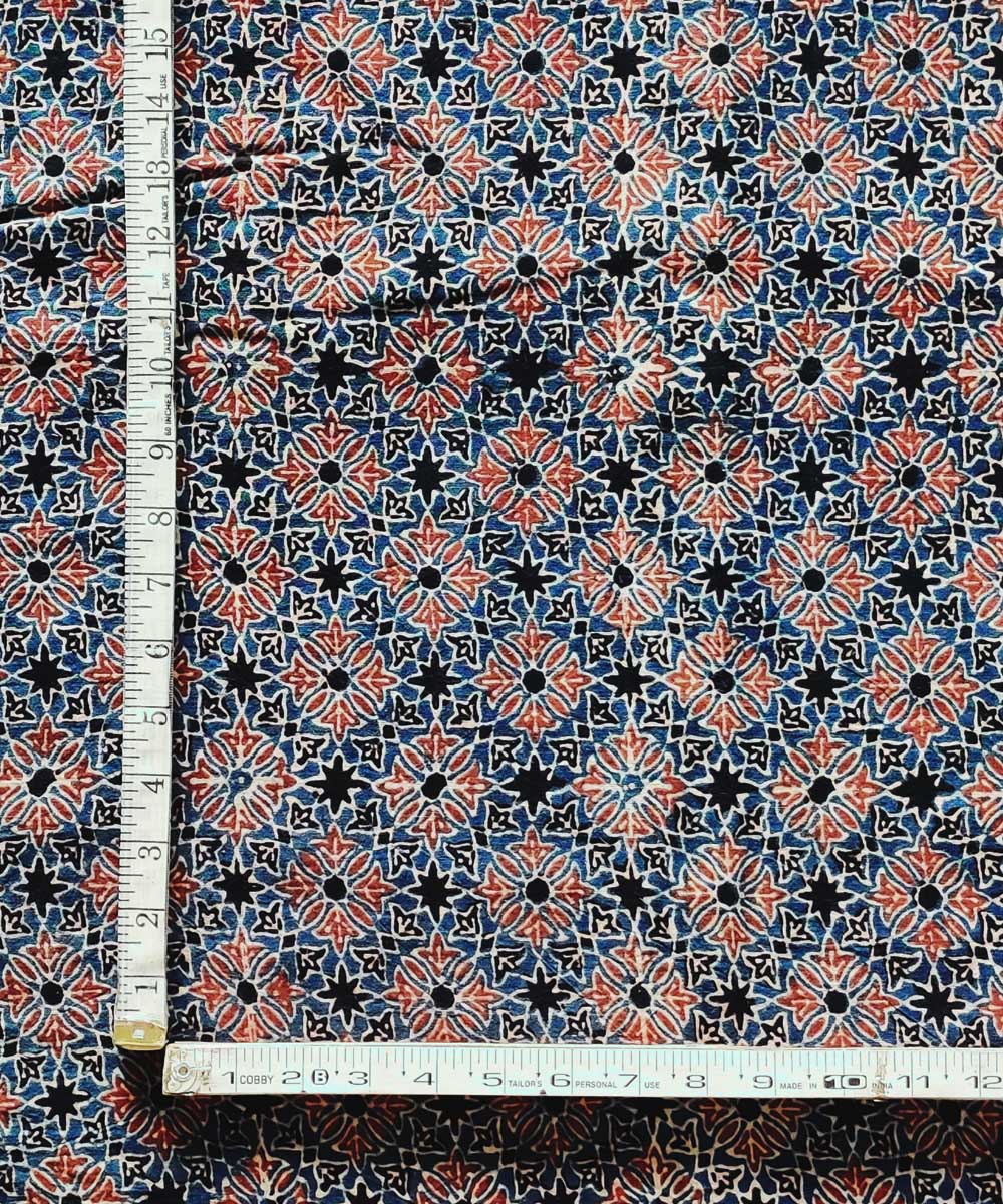 2.5m Blue black red natural dye cotton ajrakh kurta fabric