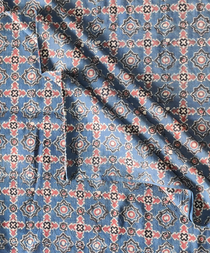 2.5m Blue red natural dye cotton ajrakh kurta material