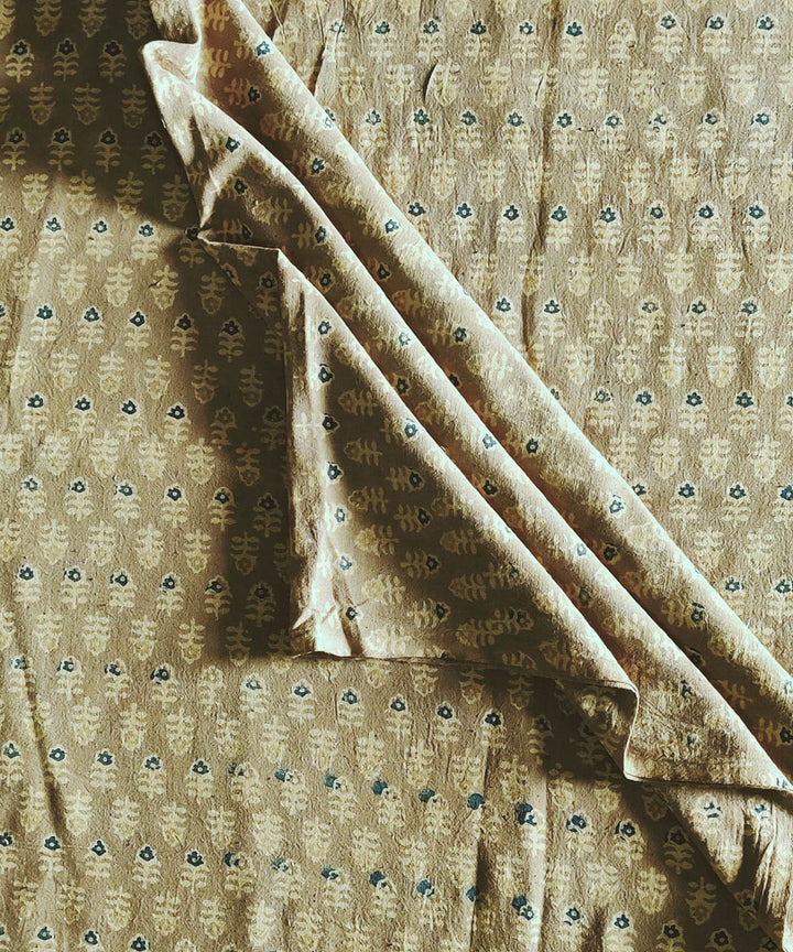 Beige natural dye cotton ajrakh kurta fabric (2.5m per qty)