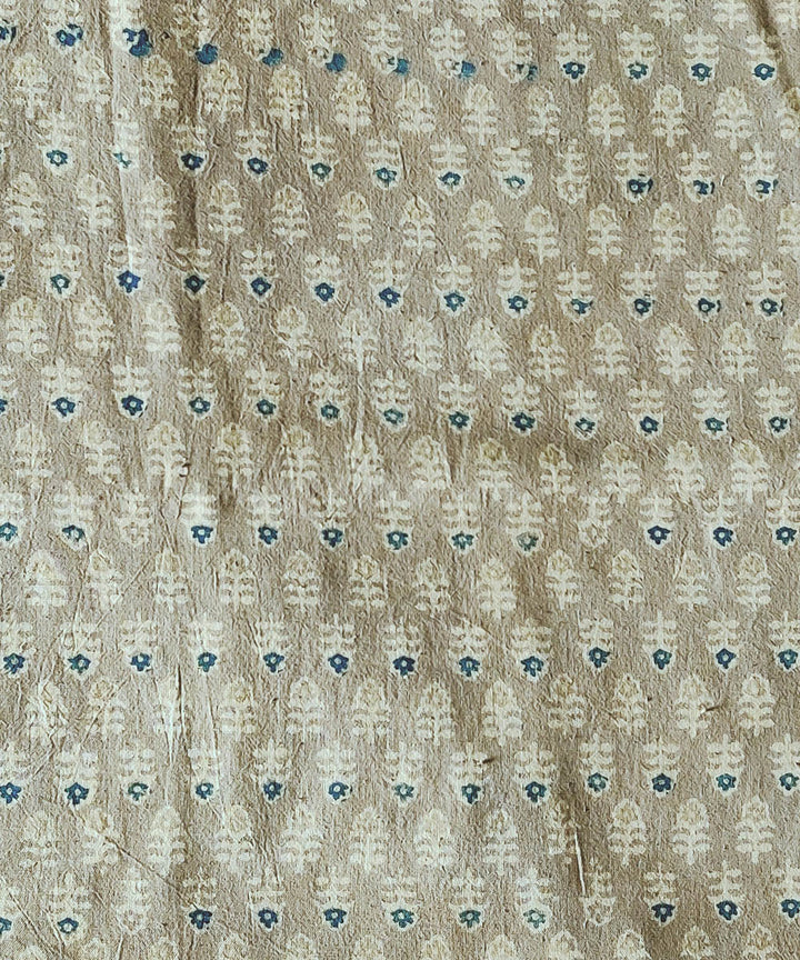 Beige natural dye cotton ajrakh kurta fabric (2.5m per qty)