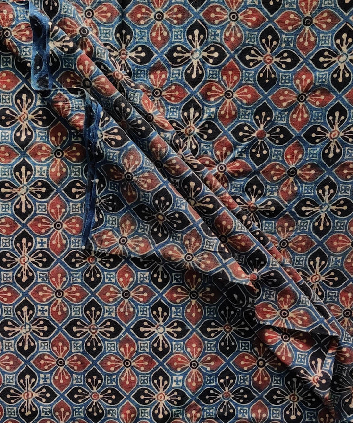 Multicolour natural dye cotton ajrakh kurta fabric (2.5m per qty)