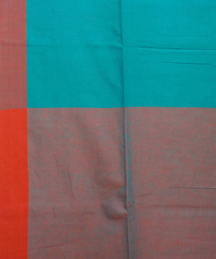 Firozi blue and Red Handspun Handwoven Cotton Saree