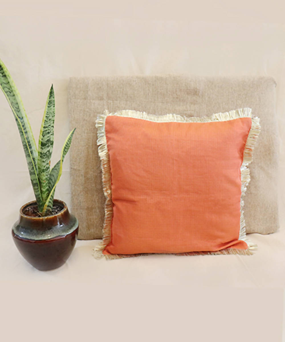 Handmade solid peach kota festive cushion cover