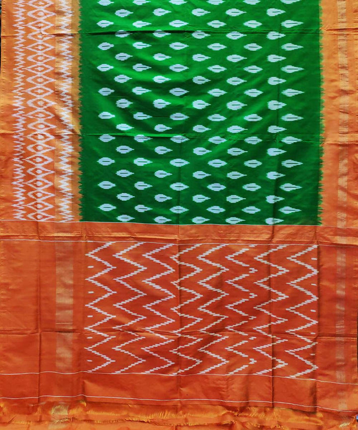 Dark green and red orange handloom ikat silk pochampally saree