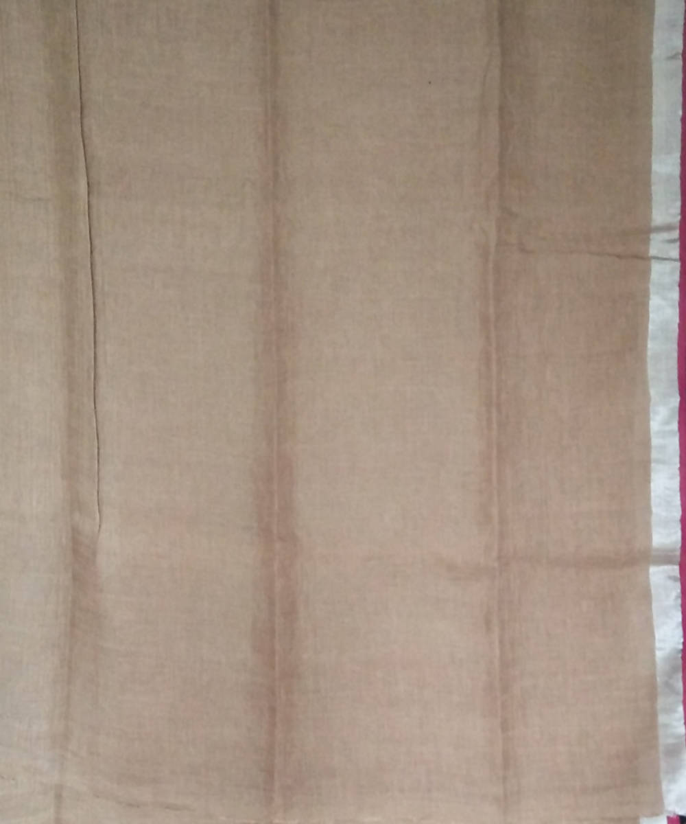 Brown and silver zari handwoven linen saree