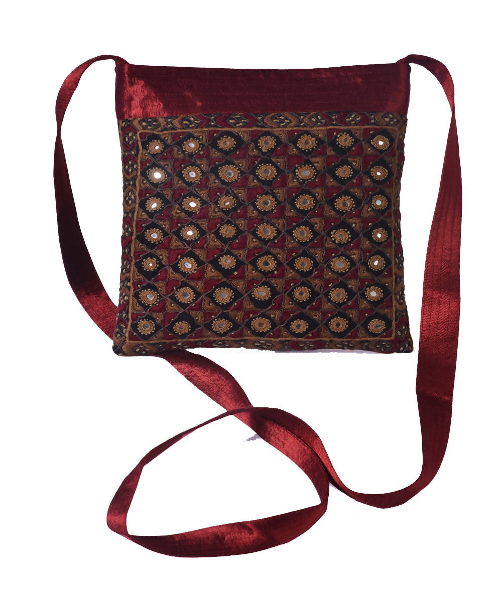 Maroon mashroo hand embroidery cross body sling bag