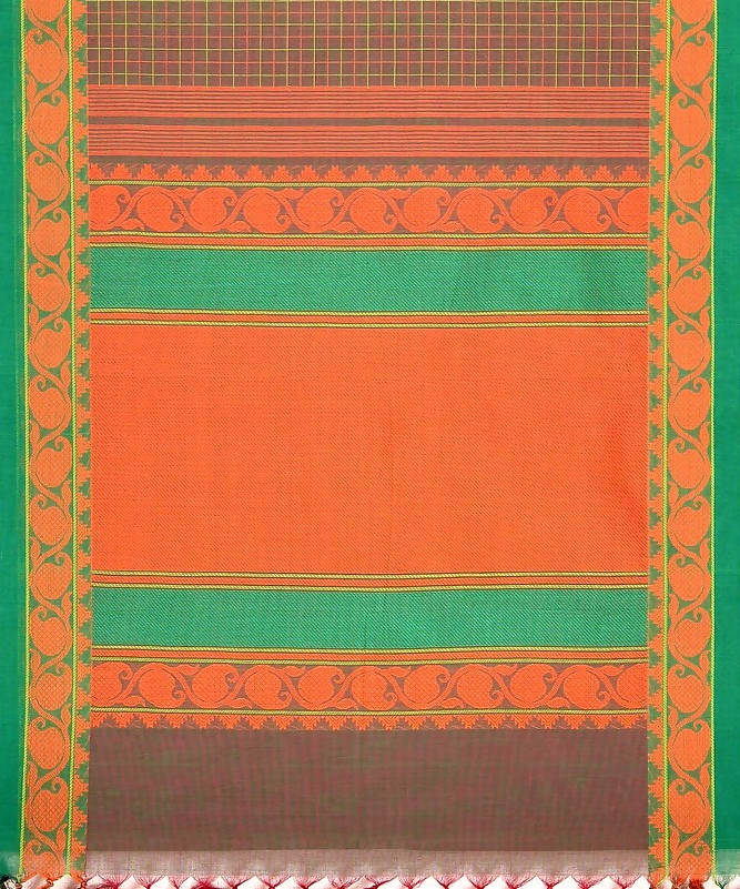 Mubbhagam Handloom Brown green Kanchi Cotton Saree