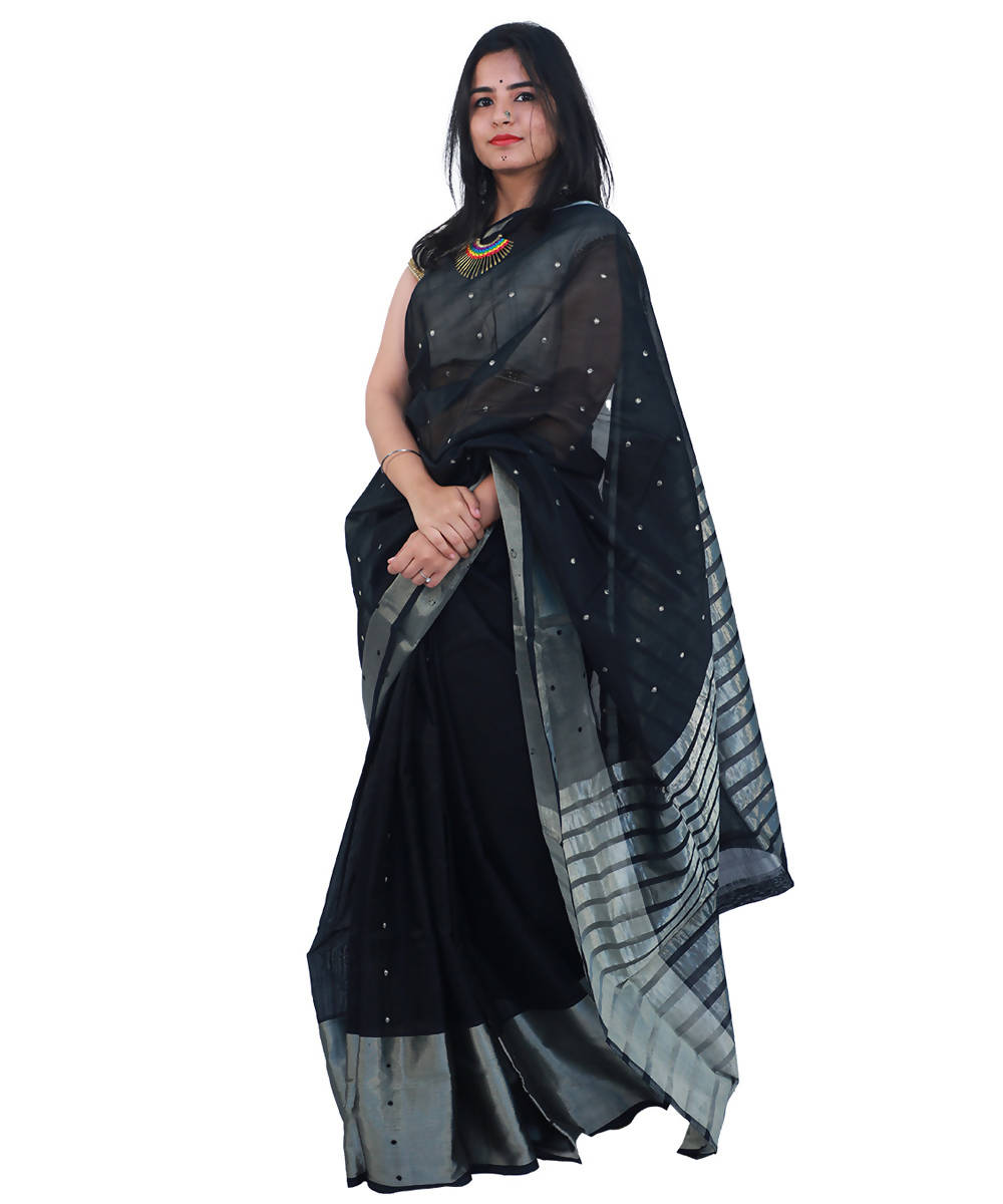 Black colour sico venkatagiri handloom cotton saree