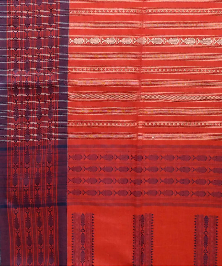 Red stripe Handspun Handwoven Cotton Saree