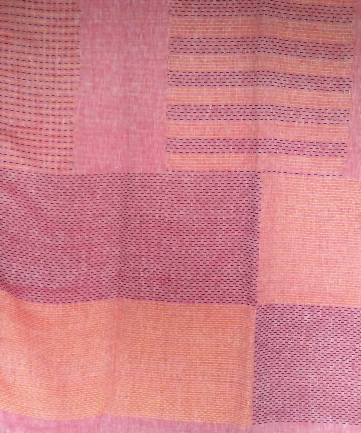 Pastel red handwoven linen saree