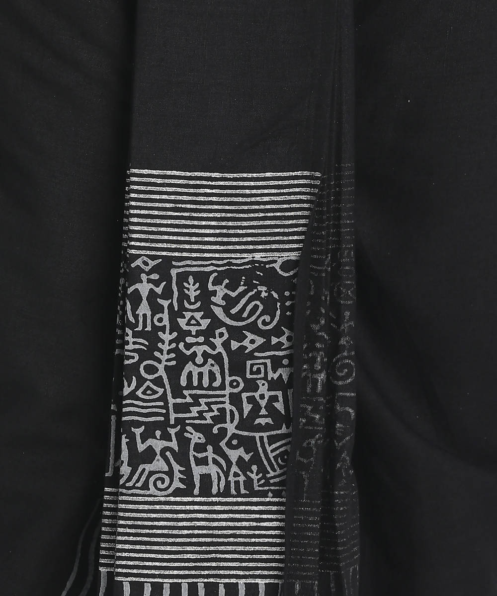Black cotton handblock printed ready to wear stitched dhoti