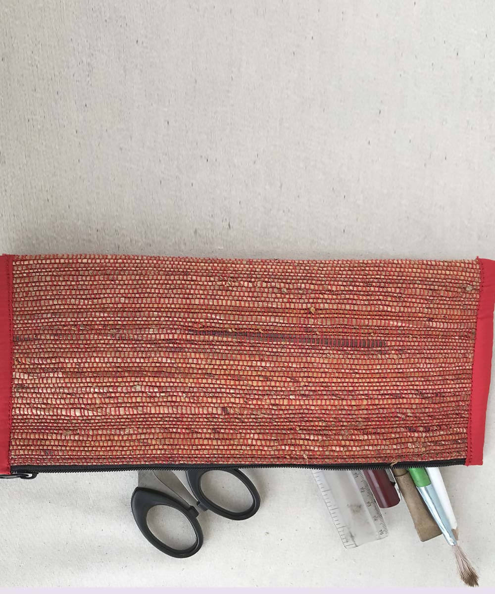 Red banana fibre handmade pencil pouch